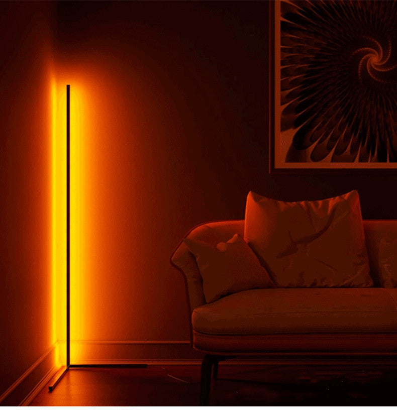 Modern Nordic RGB corner floor lamp with aluminum shade and remote control for bedroom lighting