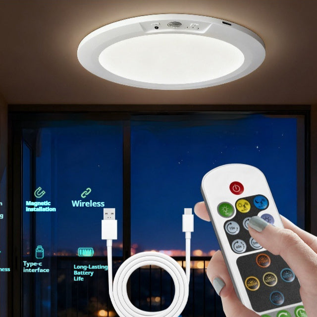 Ultra-thin LED ceiling light with remote control and 5 color temperatures for modern bedroom and corridor lighting