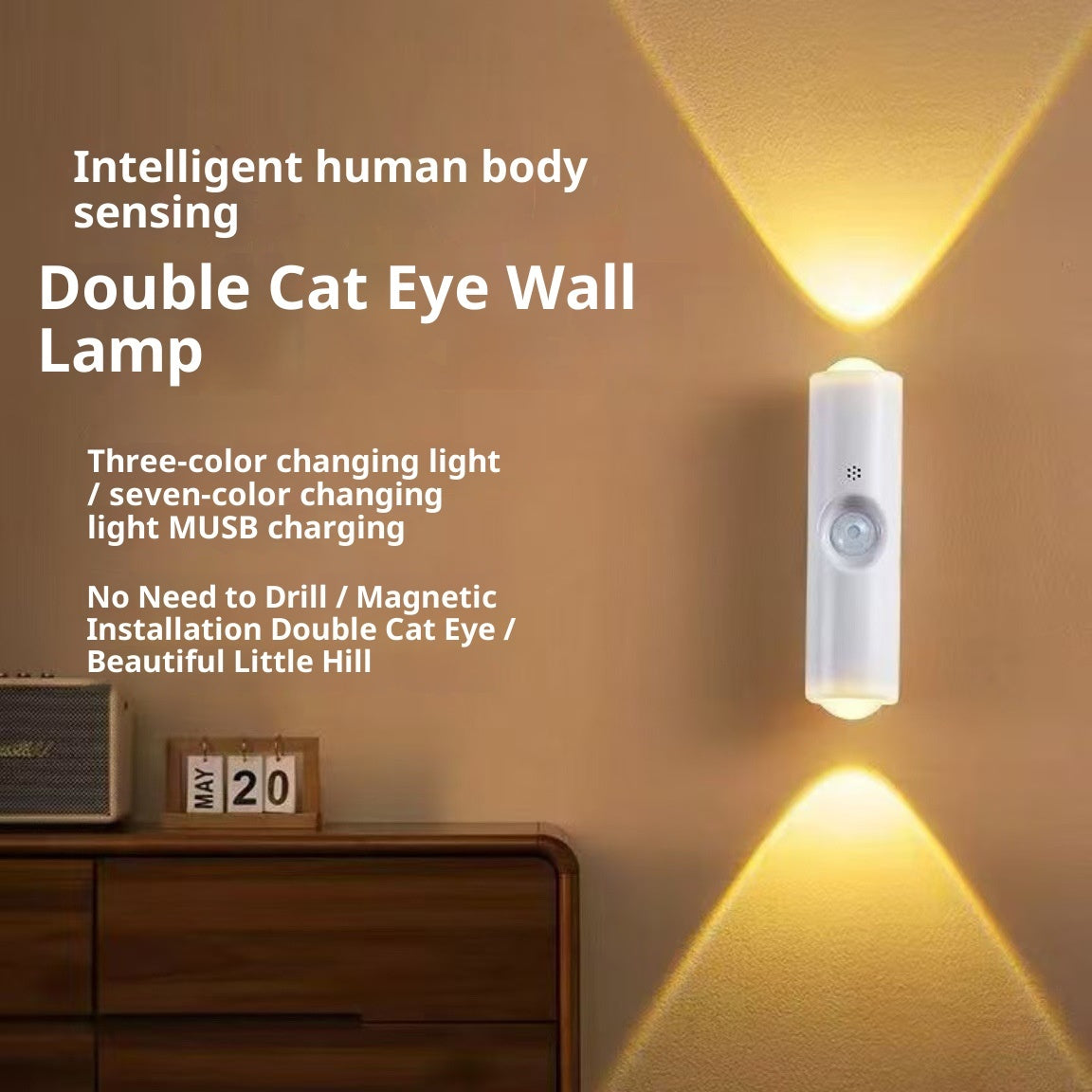 Smart infrared sensor lamp with self-adhesive magnetic mount and multicolor night light